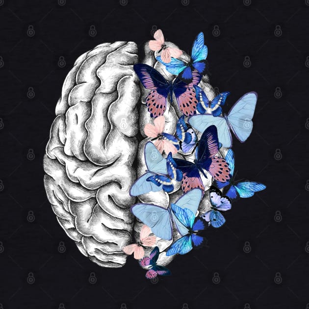 Brain blue butterflies, Mental Health by Collagedream